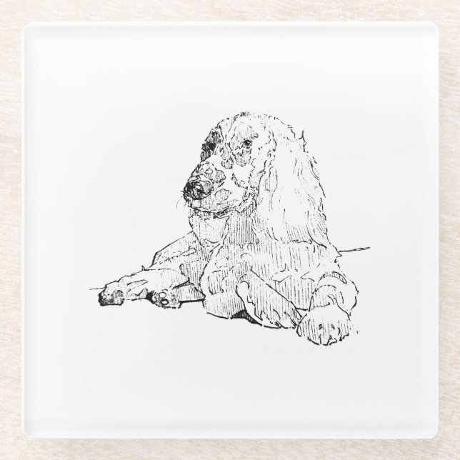 Cocker Spaniel Linienzeichnungs-Kunst Hund  Glasuntersetzer (Vorderseite)