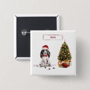 Cocker Spaniel Lustiger Weihnachts Hund mit Baum Button