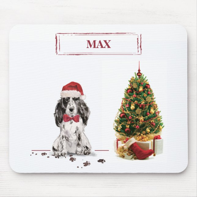 Cocker Spaniel Lustiger Weihnachts Hund mit Baum Mousepad (Vorne)