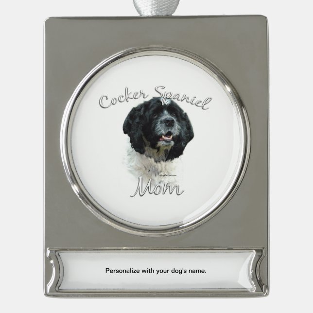 Cocker Spaniel Mama 2 Banner-Ornament Silber (Vorderseite)