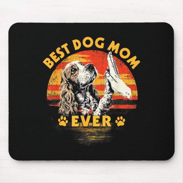 Cocker Spaniel Mama Retro Sonnenuntergang lustiger Mousepad (Vorne)