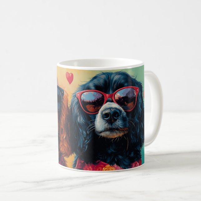 Cocker Spaniel mit Herz-Rose Valentinstag Kaffeetasse (VorderseiteRechts)