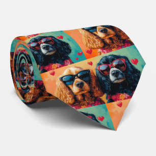 Cocker Spaniel mit Herz Rosen Valentinstag  Krawatte