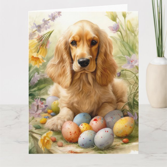 Cocker Spaniel mit Ostereier Urlaub Karte (Vorderseite)