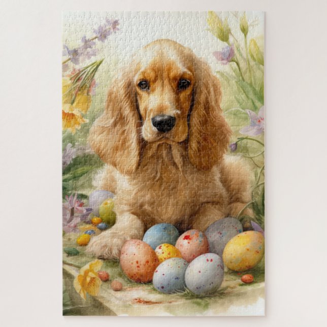 Cocker Spaniel mit Ostereier Urlaub Puzzle (Vertikal)
