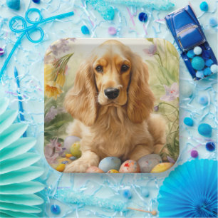 Cocker Spaniel mit Ostereiern Feiertag  Pappteller