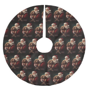 Cocker Spaniel mit Santa Claus Festive Weihnachten Polyester Weihnachtsbaumdecke