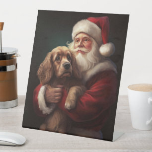 Cocker Spaniel mit Santa Claus Festive Weihnachten Sockelschild