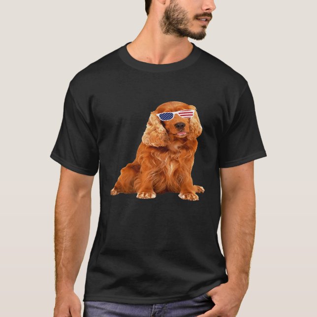 Cocker Spaniel mit Sonnenbrille 4. Juli Hund T-Shirt (Vorderseite)
