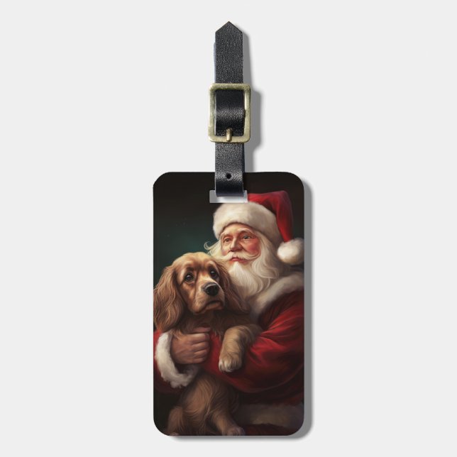 Cocker Spaniel mit Weihnachtsmann Weihnachten Gepäckanhänger (Vorderseite vertikal)