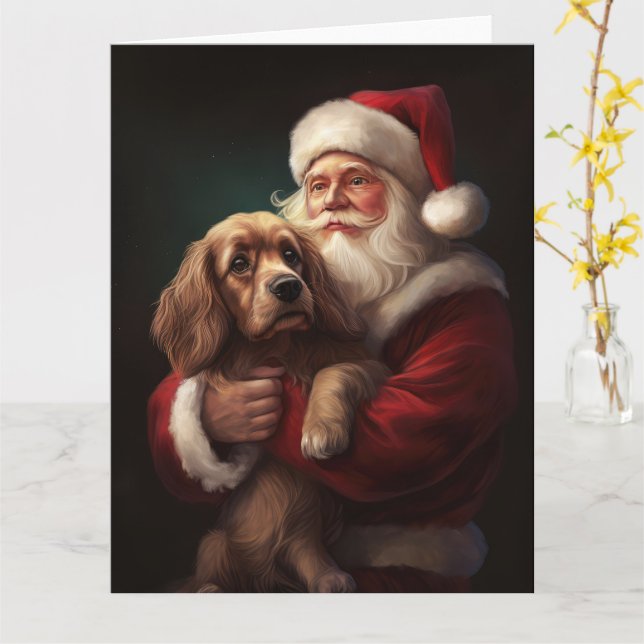 Cocker Spaniel mit Weihnachtsmann Weihnachten Karte (Gelbe Blume)