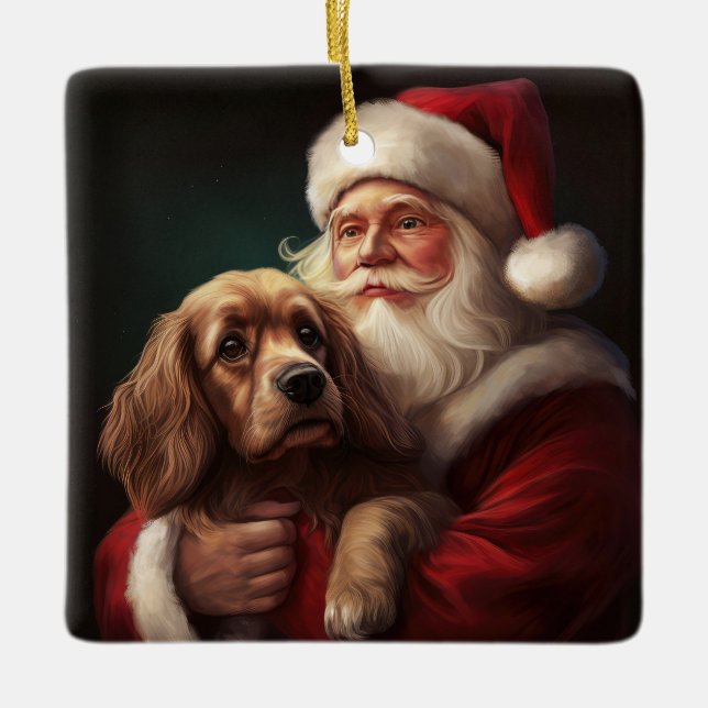 Cocker Spaniel mit Weihnachtsmann Weihnachten Keramikornament (Vorderseite)