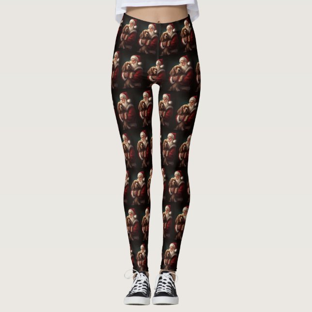 Cocker Spaniel mit Weihnachtsmann Weihnachten Leggings (Vorderseite)