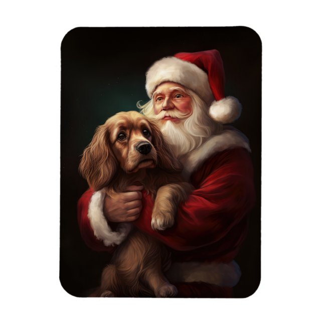 Cocker Spaniel mit Weihnachtsmann Weihnachten Magnet (Vertikal)