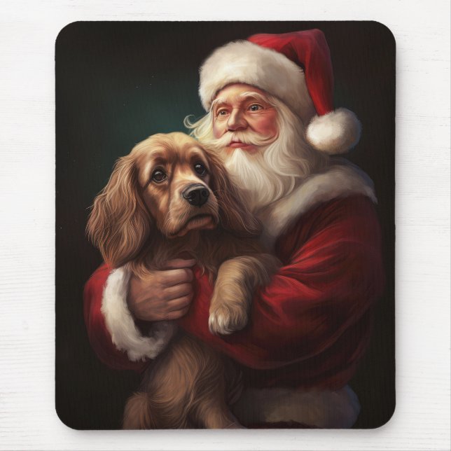 Cocker Spaniel mit Weihnachtsmann Weihnachten Mousepad (Vorne)