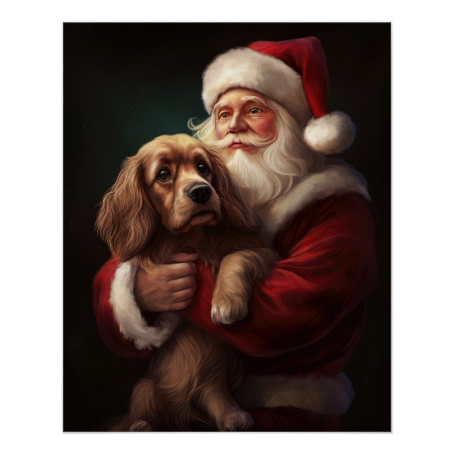 Cocker Spaniel mit Weihnachtsmann Weihnachten Poster (Vorderseite)