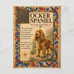 Cocker Spaniel, mittelalterliche Bestiarien-Kunst Postkarte
