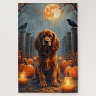 Cocker Spaniel Mondlicht-Kürbisfeld Halloween-Kuns Puzzle