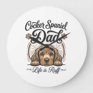 Cocker Spaniel Papa Leben ist rau Vintage Hund Shi Große Wanduhr