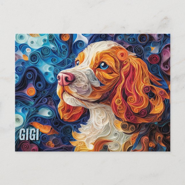 Cocker Spaniel Paper Quilling Art Dog Portrait Postkarte (Vorderseite)