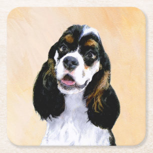 Cocker Spaniel (Parti) Painting - Original Dog Art Rechteckiger Pappuntersetzer