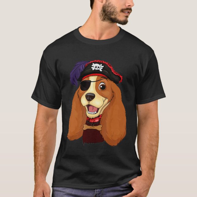 Cocker Spaniel Pirate Skull Crossbones Halloween C T-Shirt (Vorderseite)