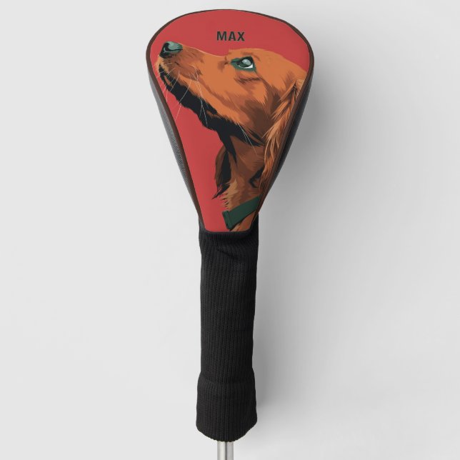 Cocker Spaniel-Porträt auf rotem Hintergrund Golf Headcover (Vorderseite)