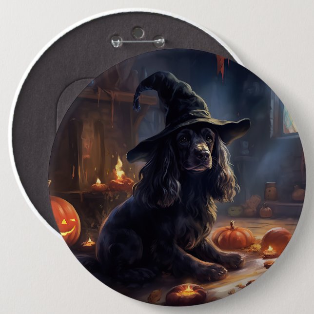 Cocker Spaniel Pumpkins Halloween Beängstigend Button (Vorne & Hinten)