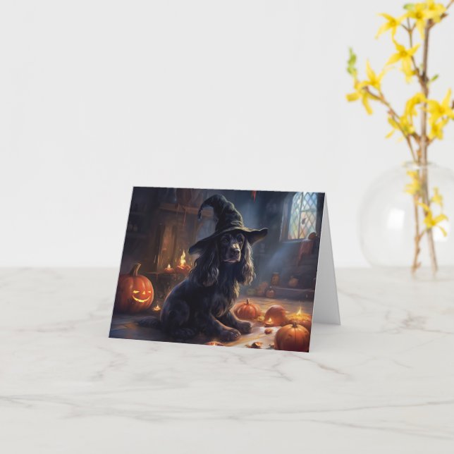 Cocker Spaniel Pumpkins Halloween Beängstigend Karte (Gelbe Blume)