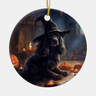 Cocker Spaniel Pumpkins Halloween Beängstigend Keramik Ornament