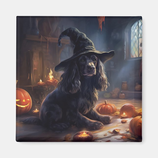 Cocker Spaniel Pumpkins Halloween Beängstigend Magnet (Vorne)