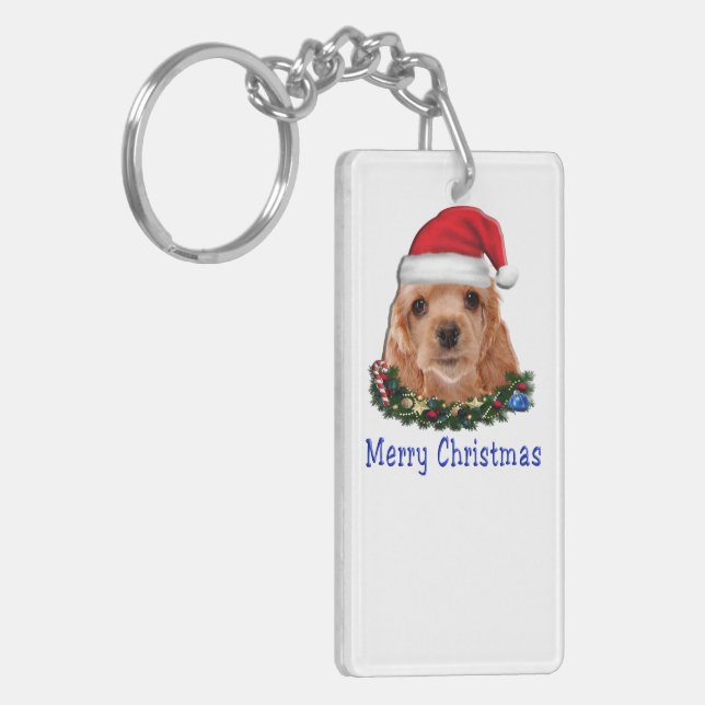 Cocker spaniel Puppi Weihnachten Schlüsselanhänger (Vorderseite links)