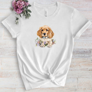 Cocker Spaniel Puppy Pet Wasserfarbe Blume T-Shirt
