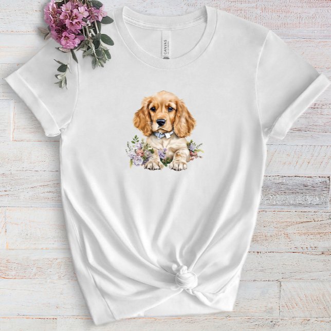 Cocker Spaniel Puppy Pet Wasserfarbe Blume T-Shirt (Von Creator hochgeladen)