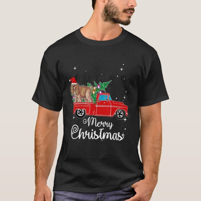 Cocker Spaniel Ride Red Truck Weihnachten 1 T-Shirt (Vorderseite)