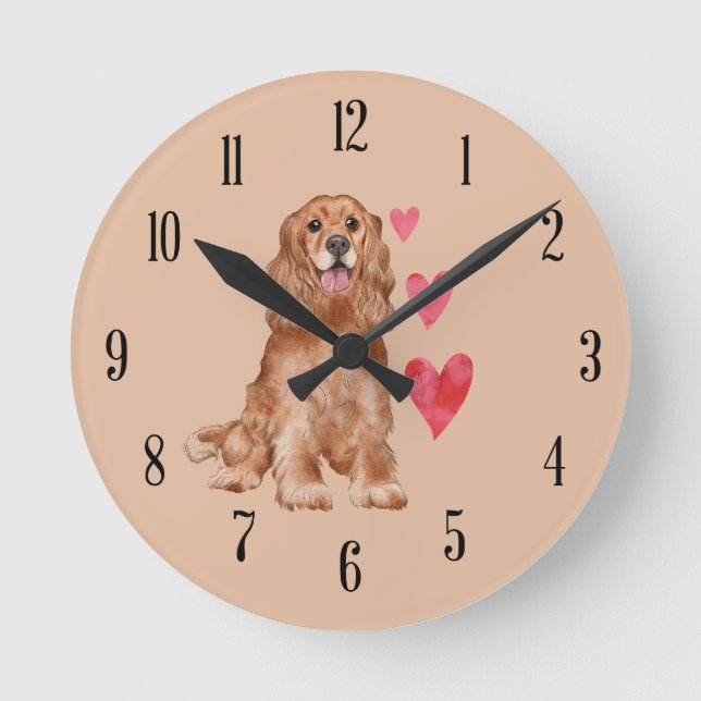 Cocker Spaniel Round Wall Clock Runde Wanduhr (Vorderseite)
