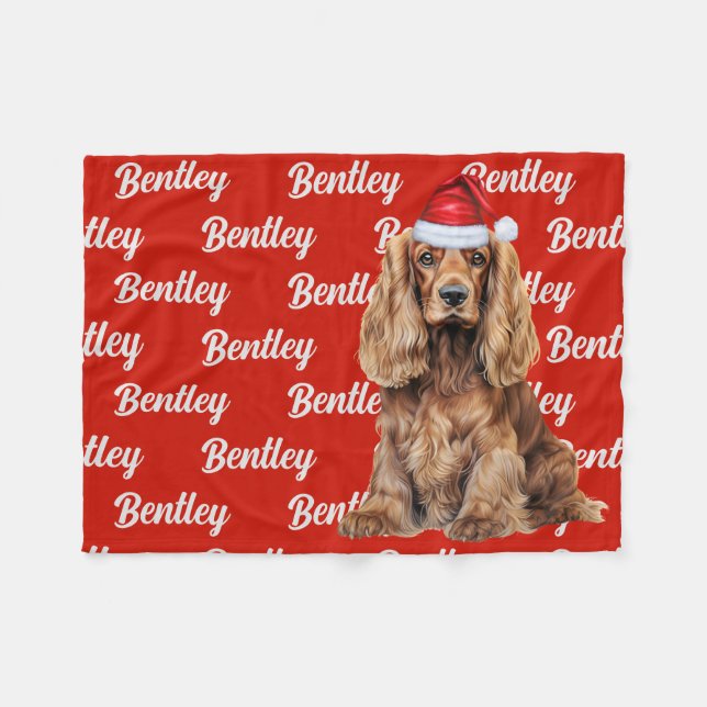 Cocker Spaniel Santa Dog Custom Name Christmas Fleecedecke (Vorderseite (Horizontal))