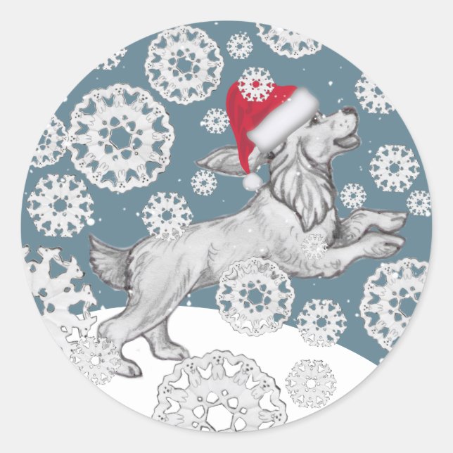 Cocker Spaniel Santa Dog & Snowflake Spaß Weihnach Runder Aufkleber (Vorderseite)