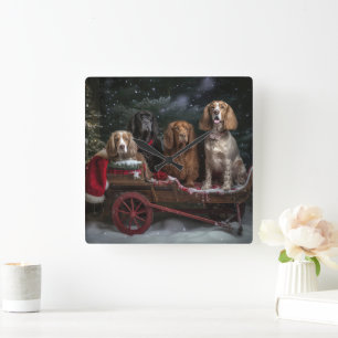 Cocker Spaniel Schnee-Schlitten Weihnachtsdekorati Quadratische Wanduhr