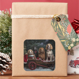 Cocker Spaniel Schnee-Schlitten-Weihnachtsdekorati Quadratischer Aufkleber