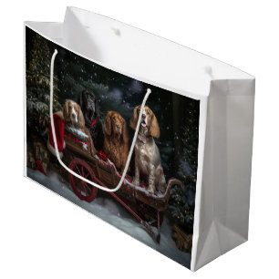 Cocker Spaniel Schneebedeckter Schlitten Weihnacht Große Geschenktüte