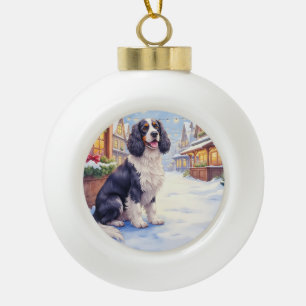 Cocker Spaniel Schneeiges Dorf Weihnachtskunst Keramik Kugel-Ornament