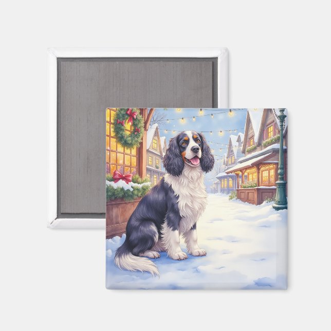 Cocker Spaniel Schneeiges Dorf Weihnachtskunst Magnet (Vorderseite/Rückseite)
