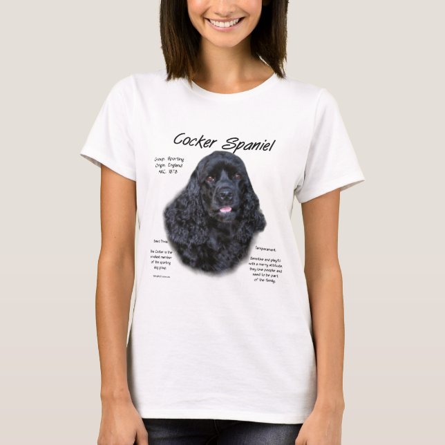 Cocker Spaniel (schwarz) Geschichtsdesign T-Shirt (Vorderseite)