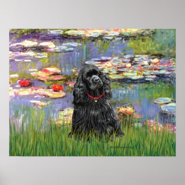 Cocker Spaniel (schwarz) - Lilies 2 Poster (Vorne)