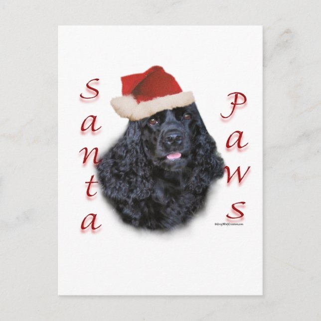 Cocker Spaniel (schwarz) Santa Paws Feiertagspostkarte (Vorderseite)