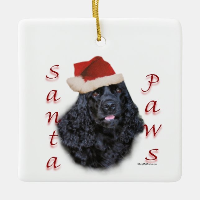 Cocker Spaniel (schwarz) Santa Paws Keramikornament (Vorderseite)