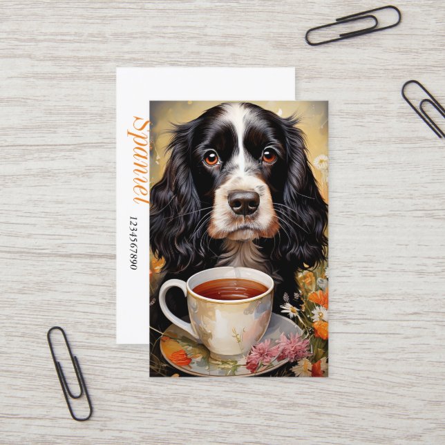 Cocker Spaniel schwarz weiß Visitenkarte (Vorderseite/Rückseite Beispiel)