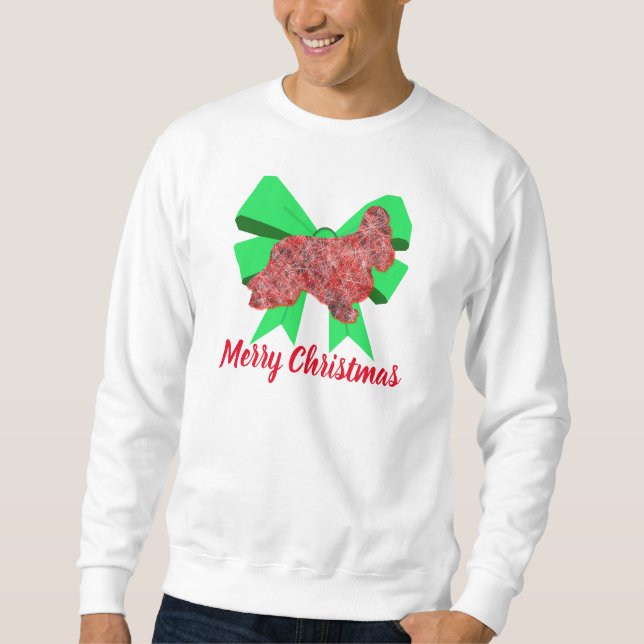 Cocker Spaniel Silhouette Dog & Green Bow Weihnach Sweatshirt (Vorderseite)