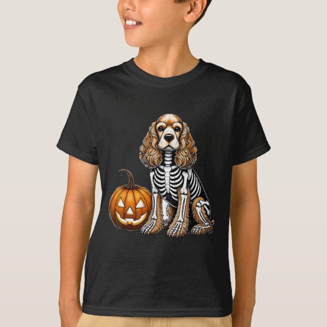 Cocker Spaniel Skelett Jack O Lantern Lustiger Hun T-Shirt (Vorderseite)